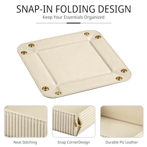 Image of YAPISHI Light Luxury Valet Tray for Men, PU Leather Vanity Jewelry Tray & Decorative Perfume Catchall, Folding Travel EDC Dump Tray, Nightstand Organizer Caddy for Keys, Watches, Coin Bowl Dish