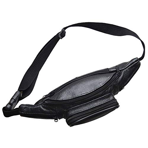 Pochete masculina de Couro Legitimo com 5 Repartições - Preta.