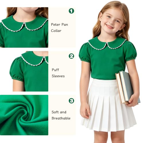 Image of LYSMuch Girl Short Sleeve Peter Pan Collar Shirt Kid School Polo Shirt