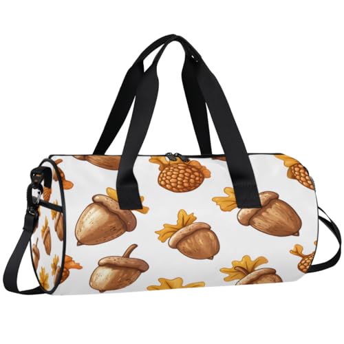 Pine Cone Round Barrel Sports Fitness Bag, Travel Luggage Bag, Reusable Handbag, Suitable For Men and Women