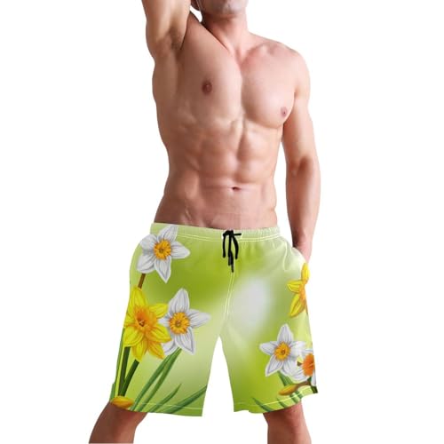 Quick Dry Daffodils Men's Swimming Shorts Swim Trunks with Mesh Lining Beach Wear - S4