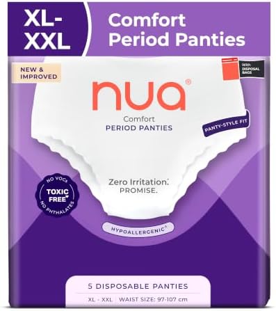 Nua Comfort Period Panties (XL-XXL) | Pack of 5 | Disposable | 360° Coverage | Zero Irritation | 4X Comfort | for Heavy Flow | No rashes | Leakproof | Seamless | 100% Toxic-Free
