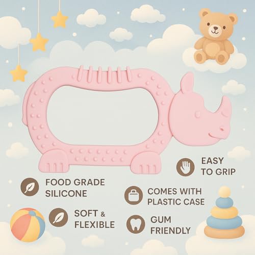 Image of Silicone Teething Toy for Newborn Baby Girls & Boys | BPA-Free, Food-Grade | Gum Relief, Chewing Aid |Teether| Easy-to-Grip Essentials (3+ Months)