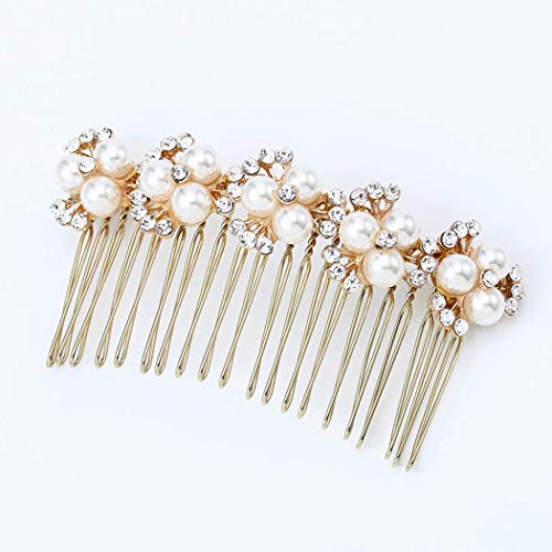 Asooll Crystal Bride Wedding Hair Comb Gold Pearl Bridal Hair Pieces Rhinestone Headpiece Hair Accessories For Women And Girls #TOP26