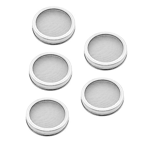 VERDANVERSE 5 Piezas Cubierta de brotes de Acero Inoxidable Tapas de albañil Frijol masón filtros Jarra filtros de te colador práctica Tapa de germinación Tapa del Tarro de germinación Silver
