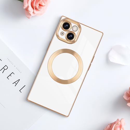 Newseego for iPhone 15 Magnetic Case, Luxury Plating Edge Square Case for Women Girls Men Soft TPU Bumper Anti-Scratch Shockproof Protective Cover for iPhone 15-White by Newseego - Image 7