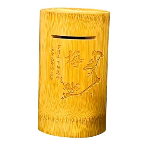 UKCOCO Hucha de Bambú Natural Grande Resistente y Decorativa Caja para Ahorrar Monedas con Diseño Vintage Almacenamiento Seguro para Escritorio