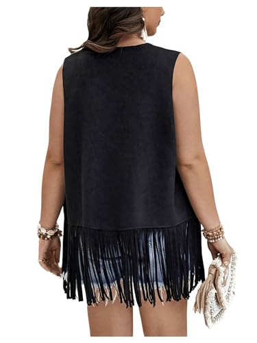 Verdusa Women's Plus Size Fringe Vest Faux Suede Rivets Sleeveless Tassel Jacket Western Cowgirl Outfits2