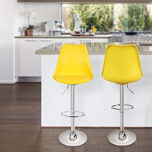Magshion Set of 2 Swivel Plastic High Back Bar Stool with PU Leather Seat Pad Chrome Air Lift w/ Footrest Multi Color (Yellow)