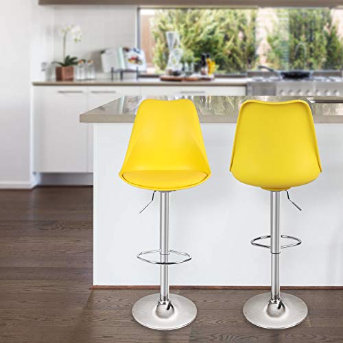Magshion Set Of 2 Swivel Plastic High Back Bar Stool With Pu Leather Seat Pad Chrome Air Lift W/ Footrest Multi Color (Yellow) #TOP9