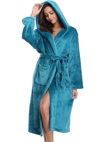 Vlazom Flannel Hooded Dressing Gown, Peacock Blue 43813