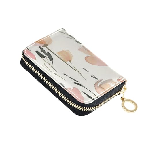 Watercolor Flowers leather cardholder wallet womens with Cion Purse RFID Blocking womens credit card holder with zipper