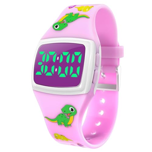 Image of SKYROKU Potty Watch for Toddler Girls – Magnetic Charging, 5 Timing Modes, Ultra-Long Standby, Cute Dinosaur Pattern, Music & Flash Reminders, Silicone Strap, Large Dial for Easy Use (Pink-White)