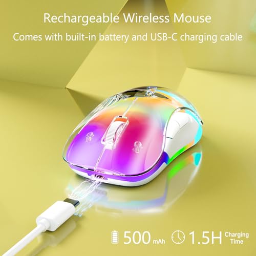 Image of memzuoix 2.4G Wireless Mouse with Customizable Cover & 9-Color LED - Rechargeable Ergonomic, 1400 DPI, 5 Buttons, USB Receiver for PC /Mac - Yellow