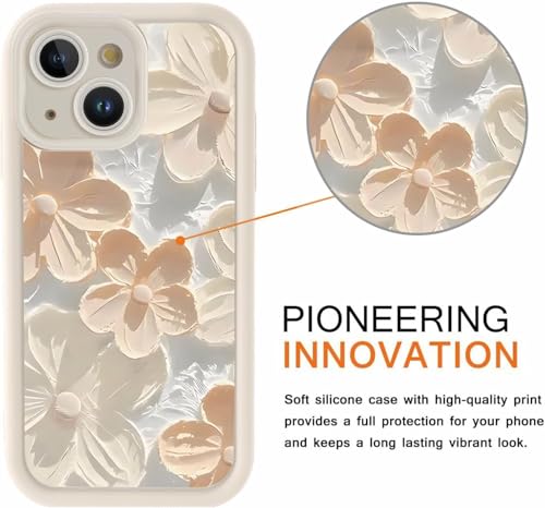 Image of COVERLY Cream Floral Back Case Cover for iPhone 12 Pro | 3D Handpainted Flower Cute Design | Camera Lens Protection | Soft TPU Silicone Aesthetic Print Cover for Girls & Women (White, Shockproof)