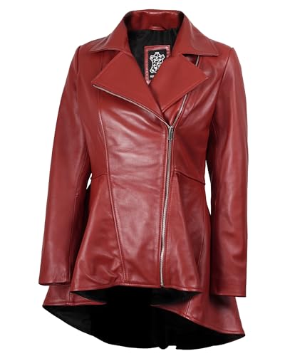 Decrum Leather Peplum Jacket – Real Lambskin Red Leather Jacket Women | [1315314] Clarissa Red, L