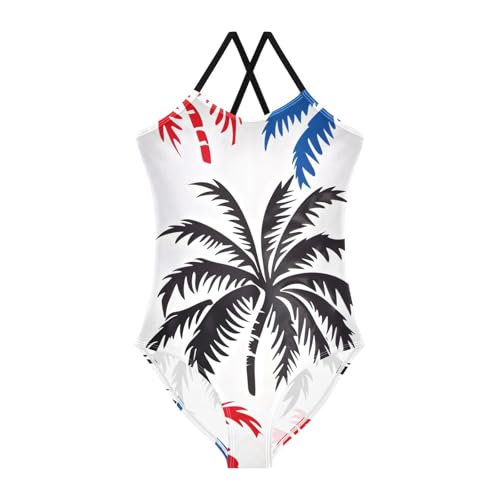 Bolaz Girls Swimsuits One-Piece Bathing Suits Multicolor Kids Sport Summer Beach Swimwear for 3-10 Years Old-Multicolor Palm Trees Pattern