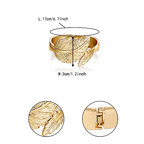 Flyonce Golden Leaf Hinged Bangle Bracelet For Women Girls, Costume Statement Hip Hop Vintage Wide Cuff Bracelet #TOP3