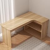 Scrivania angolare L-Sd con armadio Sto, scrivania moderna e minimalista per casa e ufficio, facile da montare, noce chiaro h, perfetta per studio e pensieri