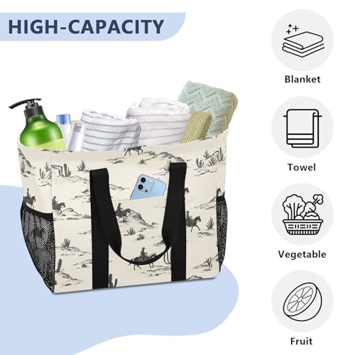 STAYTOP Western Desert Cowboy Beach Bags for Women - Waterproof Sandproof Beach Tote with Pocket for Travel Vacation Gym4