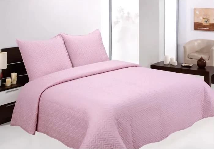 HOMEROKK Boutis Matelassé Couvre Lit Brodé Uni 2 Places - 230 x 250cm + 2 Taies d'oreiller 60 x 60cm (Rose)