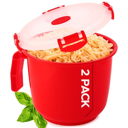 Tafura Microwave Bowl with Lid – 34oz Microwave Safe Soup Bowls with Lids, Ramen Noodle Bowl with Handle, Leakproof Plastic Bowls Microwave Safe, BPA-Free Soup Mugs for Travel – 2 Count