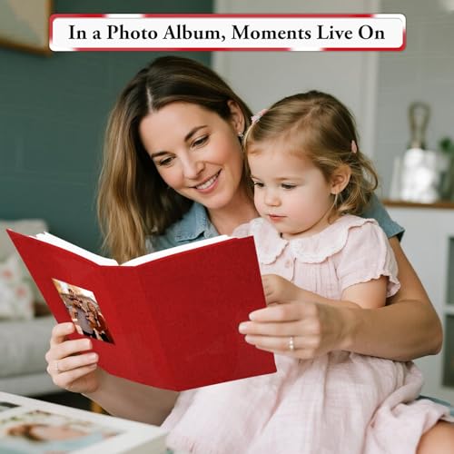 Image of Small Photo Album 4x6,Linen Cover Slide-in Mini Photo Album Book Can Holds 100 4x6 Photos with 50 Black Sheets for Baby Family Pictures Artwork or Postcards Storage (Red)
