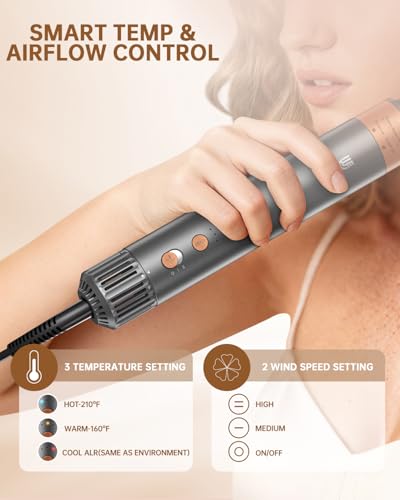 Image of Hot Air Brush Hair Styler, 6 in 1 Hair Dryer Brush Auto Wrap Curlers Frizz-Free Styling Tool for All Hair Types Fast Drying, Curling, Smoothing, Volumizing & Straightening with Negative Ion