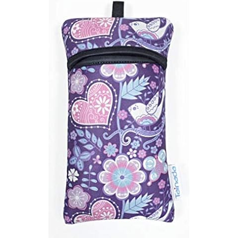 Tainada Men Women Neoprene Carry Bag Phone Sleeve Pouch with Carabiner & Neck Lanyard for iPhone 16/15 Pro Max, 16/15 Plus, Samsung S24+, A54 (Purple Floral) Cover