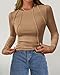 KIRUNDO Ribbed Long Sleeve Tops for Women Stretch Slim Basic Crop Tee Exposed Seams 2026 Spring Fall Fashion Trendy Tshirt(Camel, Large)