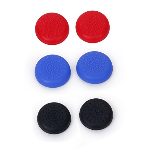 Gaetooely 3 Paires de Bouchons Capuchons de Joystick Thumbstick en Plastique pour Manette 4 PS4 - Noir+Bleu+Rouge