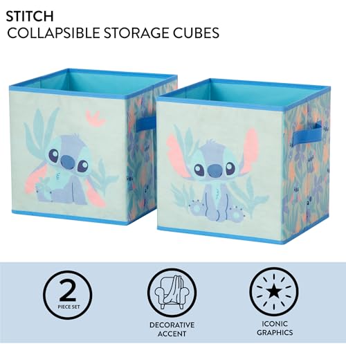 Image of Stitch Storage Cubes Set of 2 Durable Fabric Bins with Handles, 10 inchx10 inchx10 inch Collapsible Cube Organizers