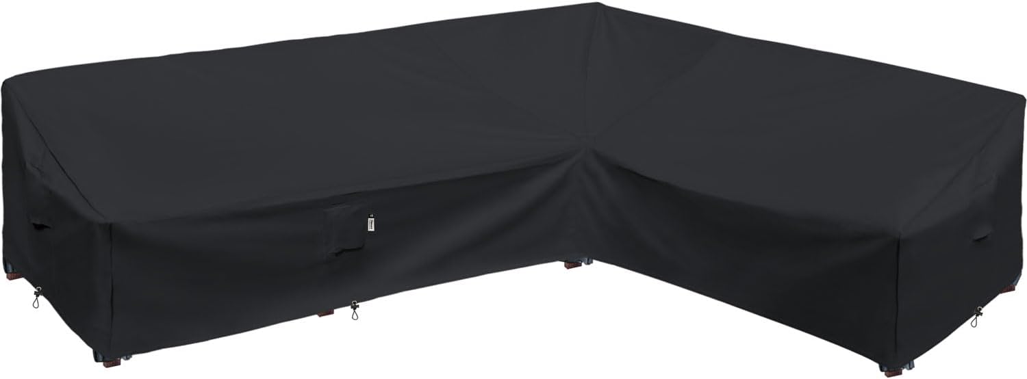 Heavy Duty Outdoor Sectional Sofa Cover, 120"X90" L-Shaped Waterproof 600D Patio Furniture Covers, Lawn Patio Couch Cover (Midnight Black, L-Shaped-Right Facing-120x90)