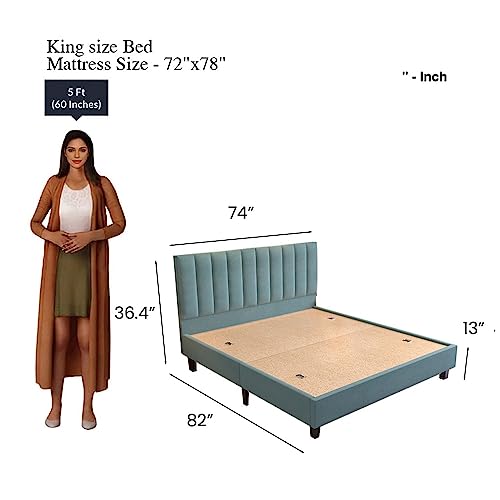 Image of DRIFTINGWOOD Florina Solid Engineered Wood Low Height King Size Bed Without Storage | Wooden Double Bed | Low Floor /Level /Profile Cot Bedroom Furniture | Cyan, Self Assembly (DIY)