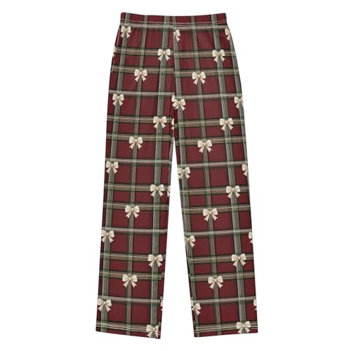 Christmas Pajama Pants Red Grid Bows Christmas Long Sleep Pants Lounge Bottoms