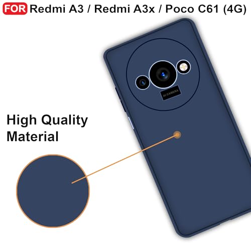 Image of CEDO Back Cover for Redmi A3 / Redmi A3x / Poco C61 (4G) | Camera Bump Protection & Inner Velvet Fabric Lining | Ultra Slim Matte Soft Rubberised Case Cover (Blue)