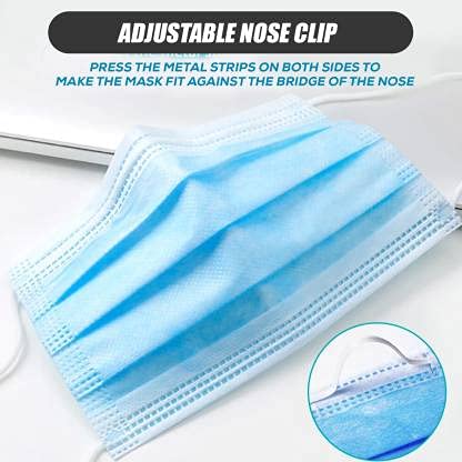 Image of LIVYOR 3 Layer Face Mask with Nose Clip, Non Woven Fabric, Surgical 3 Ply Mask with Bacterial Filtration Efficiency (BFE) >95% (Blue, Without Valve, Pack of 100)