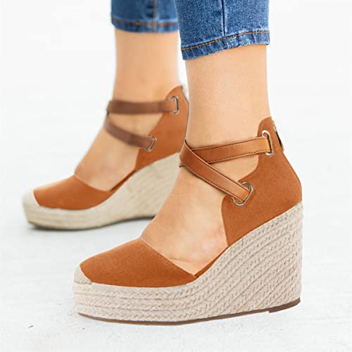 Image of PiePieBuy Womens Wedge Espadrille Ankle Strap Closed Cap Toe Platform Heeled Sandals