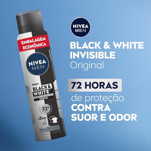 NIVEA MEN Desodorante Antitranspirante Aerossol Invisible Black & White 200ml - Proteção eficaz de 4