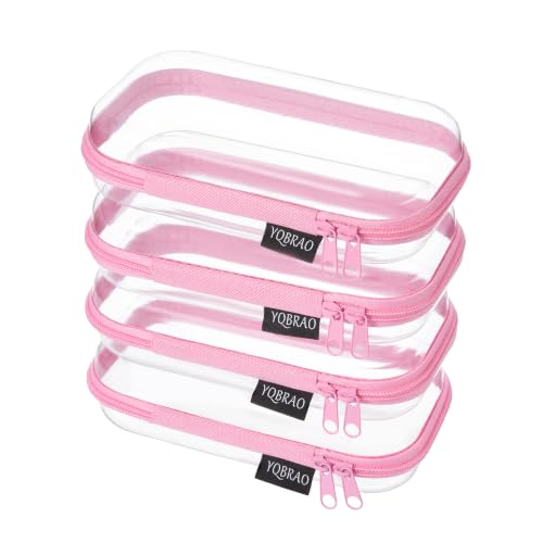 YQBRAO 6 peças, capa rígida transparente com zíper, bolsa transparente para cosméticos de viagem, estojo de higiene e maquiagem, caixas de armazenamento de brinquedos com zíper, rosa, 4 Pack (S)