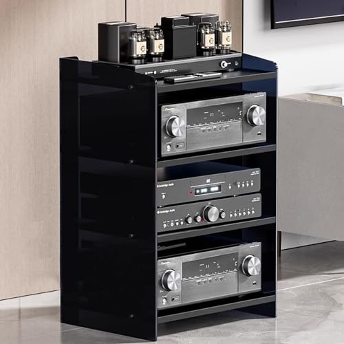 Acrylic Clear AV Component Media Stand, 3/ 4-Tier Open Shelves Audio Video Media Storage Cabinet/ Audio Stereo Rack, with Adjustable Laminate, for Living Room(Style2,4 TIER- 79.4cm/31.3inch tall)