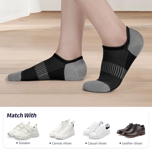 Image of No Show Socks Womens Cotton Low Cut Non Slip Ankle Socks Invisible Casual Short Socks Size 6-11(3 pairs-Black+White+Grey)