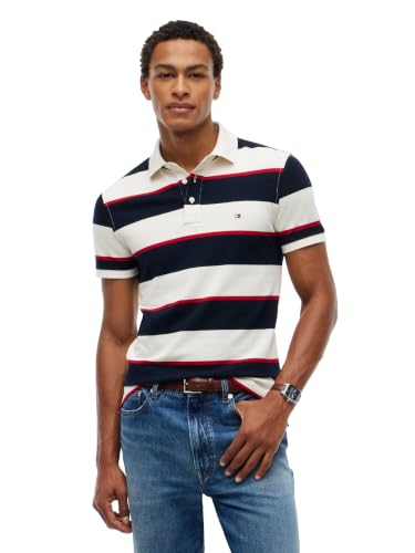 Image of Tommy Hilfiger Men's Short Sleeve Polo Shirts in Slim Fit with Stretch and Organic Pique Cotton