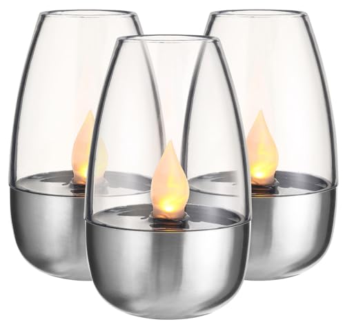Lunartec Lot de 3 photophores solaire à LED Luna avec flamme de bougie artificielle (lumières décoratives, lumières d'extérieur solaires pour balcon)
