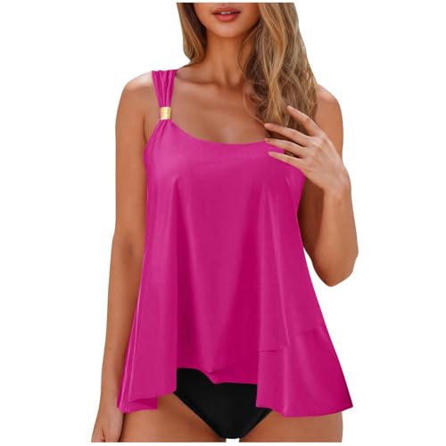 Bikinis Menstruales,Baño De Verano para Mujer,Tankini De Cintura Alta con Encaje,Baño Acolchado De Verano,Elegante Baño Deportivo,Top De Tankini con Braguita Bikini Mujer Talla Grande(Heißpink,L)