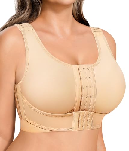 BRABIC Front Closure Post Surgery Compression Wireless Everyday Bras for Women Mastectomy Support (XX-Large, Beige)
