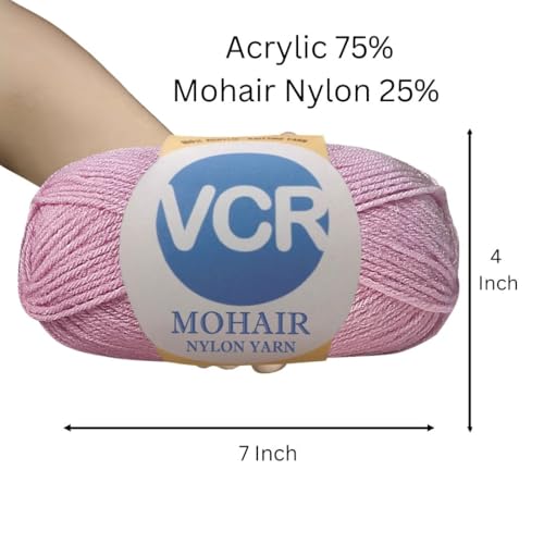 Image of VCR Mohair Nylon Mauve Yarn, 100 Grams Hank, 196 Meters Length, Acrylic 75%, Mohair Nylon 25%, Pack of 1 Yarn, Soft Crosia Threads, Suitable for Winter Garments.