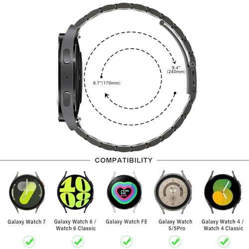 Image of Anlinser No Gap Bands Compatible with Samsung Galaxy Watch Ultra 7 /6 /5 /4 /FE Band 44mm 40mm /Watch 6 Classic Band 47mm 43mm /Watch 5 Pro 45mm /Watch 4 Classic, 20mm 22mm Metal Strap for Women Men