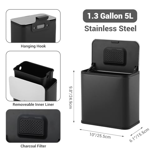 Caneca de Basura Slim de Acero Inoxidable 1.3 Galones miniatura 6