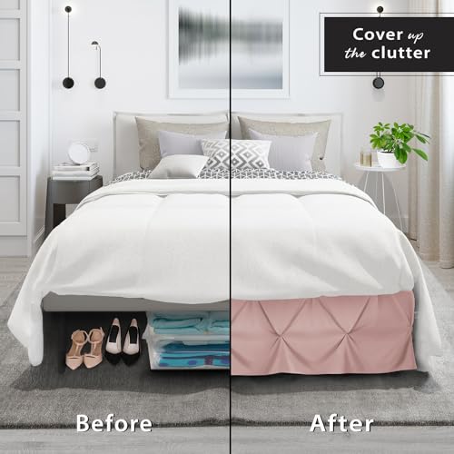 Image of Nestl Blush Pink Bed Skirt King Size, Pinch Pleat King Bed Skirt, 14 inch Inch Drop King Bedskirt, Hotel Quality Blush Pink Bed Skirts, Premium Microfiber Bedskirt for King Bed, Blush Pink King Bed Skirt